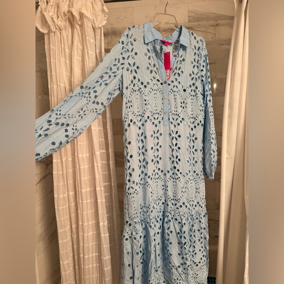 Lilly Pulitzer Zia Eyelet-Embroidered Maxi Dress in Hydra Blue Soiree color-12 - Picture 6 of 9